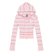 大朗针织衫秋季韩版卡通刺绣双拉链连帽针织衫女修身短款长袖毛衣