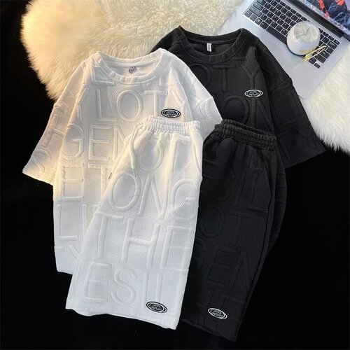 Five-Sleeve T-Shirt Short-Sleeve Shorts Five-Pocket Pants New Two-Piece Casual Set Trendy Simple Men's Set