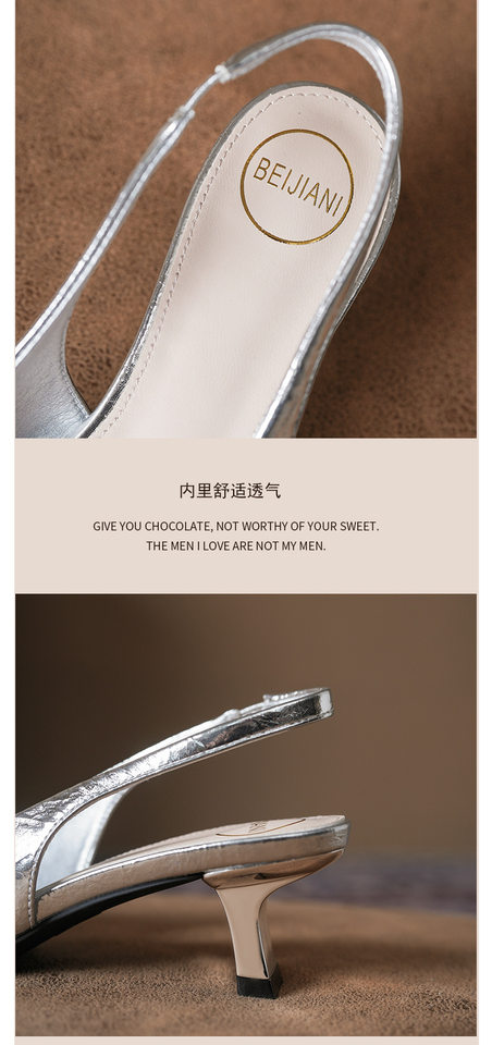 Sandal nữ bít mũi hở gót gót vuông đính đá khóa vuông, gót 3–6 cm — Màu bạc, Màu hồng nhạt, Vàng nhạt chi tiết 6