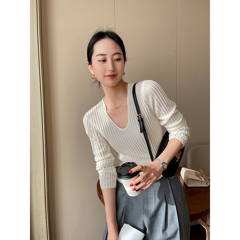 秋季内搭针织打底衫女修身薄款2025新款时尚纹理大众设计针织毛衣|undefined