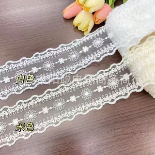 热销 蝴蝶结头饰蕾丝花边 精致白色网布刺绣花边 服装家居窗帘布