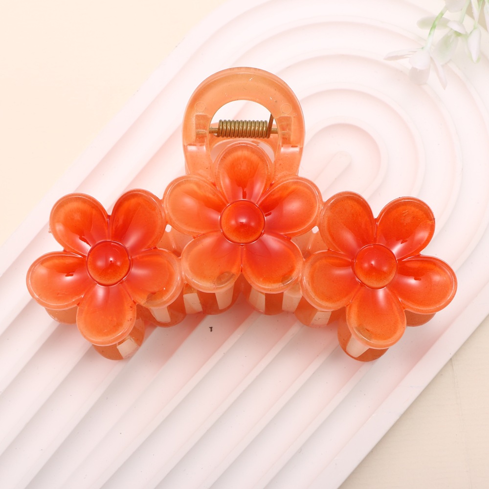 Nuevo color frangipani acrílico pinza para el cabello flor pinza de agarre de alta calidad elegante accesorio para el cabello de mujer pinza de tiburón de agarre lateral