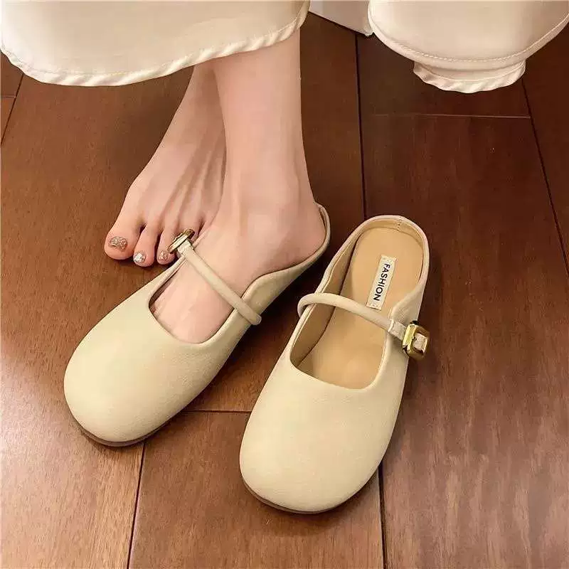Baotou half slippers for women in spring wear 2025 new flat-soled lazy casual versatile retro gentle fairy wind and smooth