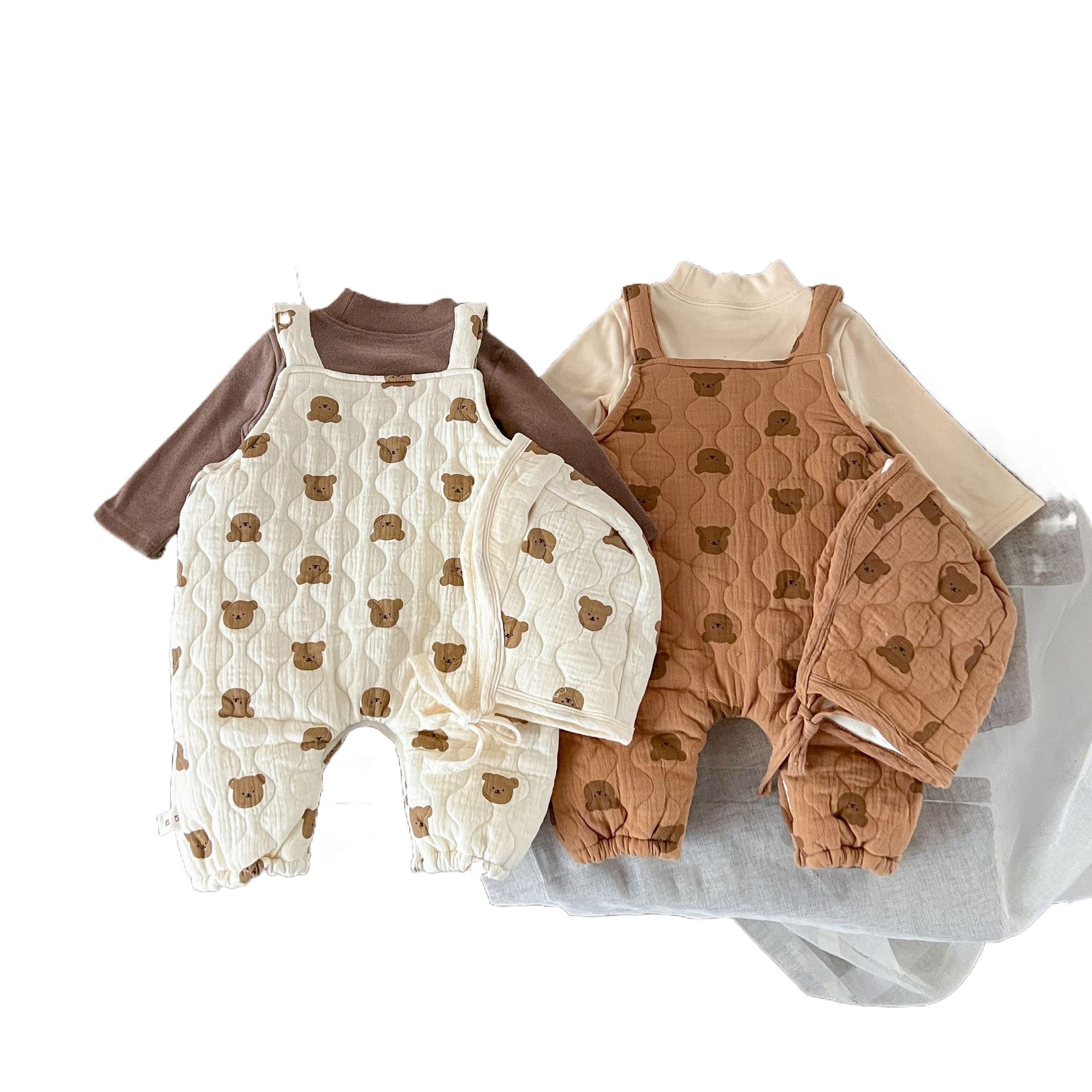 INS Bebé Ropa de otoño e invierno lindo bebé acolchado forrado de lana oso largo mameluco engrosado cálido recién nacido de una sola pieza