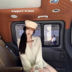 woppei 极简皮革金扣V领白色针织毛衣裙慵懒宽松休闲百搭连衣裙