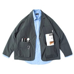 日系レトロアウトドア通勤機能city boy郭形スーツジャケット男性ゆるい多ポケット工装ジャケット