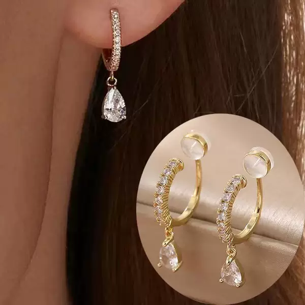 New Style Silicone Ear Clips Without Pierced Ears, Korean Zircon Earrings for Women, High-End Water Drops, Exquisite and Simple Circle Ear Jewelry