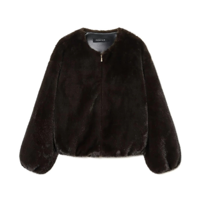 2025 New Autumn and Winter European and American Style Fashionable Artificial Fur Effect Bomber Jacket 6318288