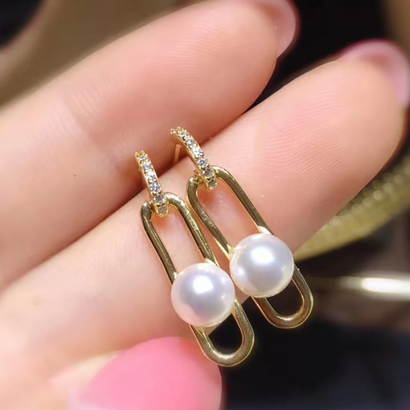 Natural Freshwater Pearl Earrings Paper Clips Commuter Cold Style Niche High-end Design Earrings For Women