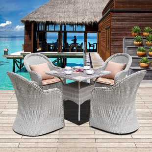 Outdoor Furniture Outdoor Rattan Balcony Table and Chair Five-Piece Combination Villa Sun Room Chair Backrest Chair Plastic Wood