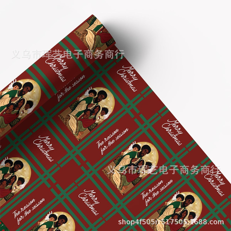 跨境爆款Santa Claus wrapping paper黑色圣诞老人包装纸可代贴标|undefined