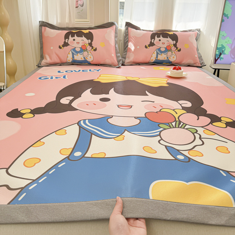 Large Printed Ice Silk Mat Bed Sheetss for Summer, Special Student Dormitory Mat, Air-Conditioned Kidsren's Bed Mat, Cool Mat