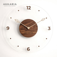 创意北欧简约实木制挂钟透明钟表挂钟客厅家居墙钟装饰钟轻奢挂表
