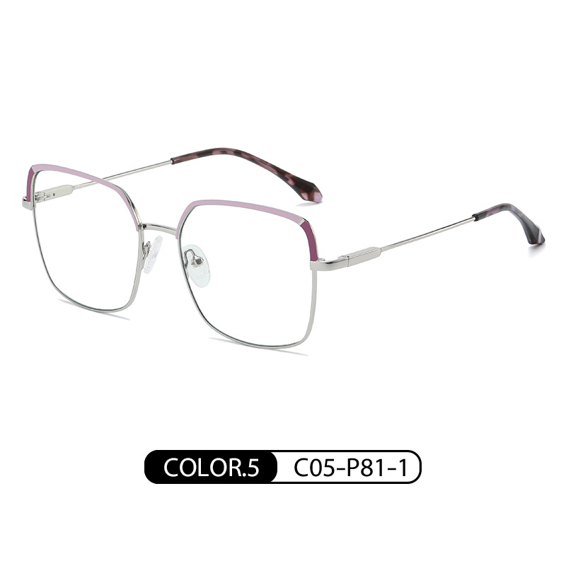 Nueva tendencia gafas marco de metal femenino de dos colores espejo plano JS8617 patada piernas tirachinas con miope anti-luz azul