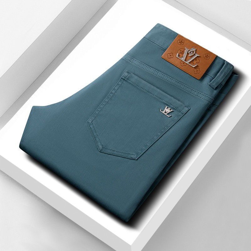 Autumn and Winter Men's Jeans Brand Trendy Slim Fit Mid-Rise Straight-Leg Business Stretch Stylish Handsome Business Gentleman