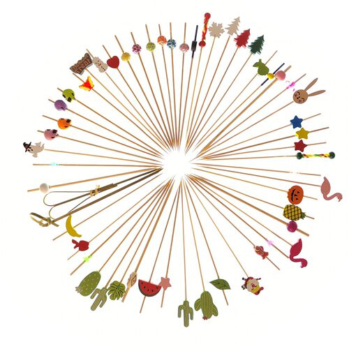 Disposable bamboo fruit skewers for cocktail household bamboo skewers colorful creative bamboo skewers red and yellow cake inserts manufacturer wholesale