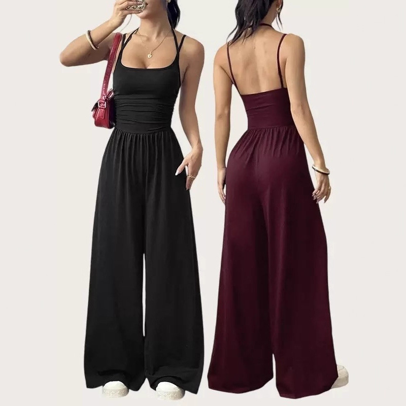 Amazon European and American Cross-Border New Style Spaghetti Strap Women's Casual Strapless Jumpsuit Summer Wide-Leg Loose Fit