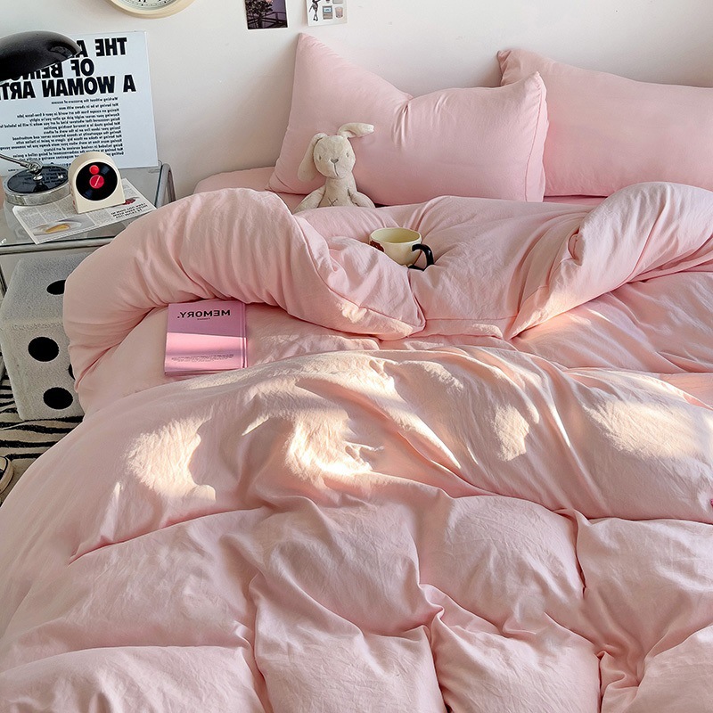 Conjunto de quatro peças lavável para bebê Classe A, cor sólida simples, conjunto de três peças para dormitório em algodão macio e suave para a pele, com cama._voghion.com