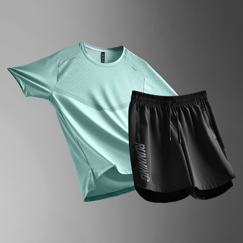 Ropa de verano, ropa deportiva, ropa casual de verano, pantalones cortos de hielo secos rápidos, ropa de hombre para correr, mangas cortas para adolescentes