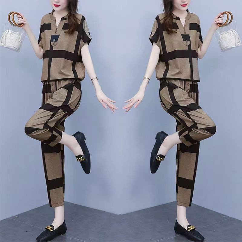 Summer New Style Women's Fashionable Casual Two Piece Set Loose Fit Plus Size Harem Pants_ecoleips.com