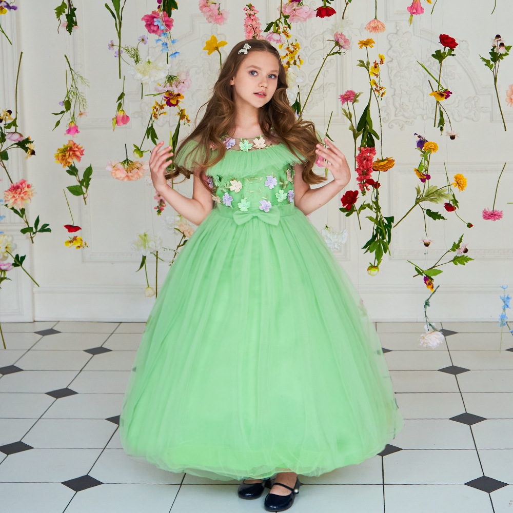 Vestido de noche para niños vestido de princesa para niñas sin mangas de cintura alta niña host piano vestido de rendimiento entrega al por mayor