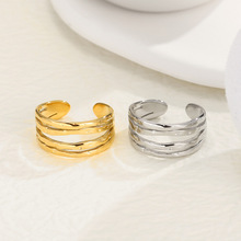 Fashion Titanium Steel Hollow plaid chain open ring