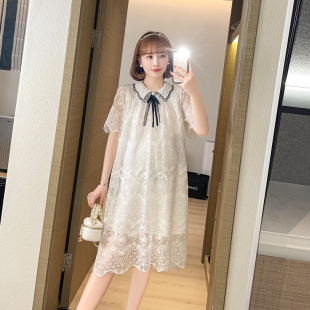 Real Price 2024 Maternity Summer Dress Doll Collar Short-Sleeved Lace Top Summer Skirt Popular Maternity Wear Summer