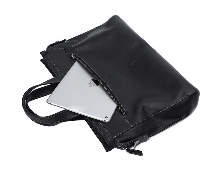 Túi xách tay nam da bò thật công sở đựng tài liệu laptop dung tích lớn 38×11×26 cm — Màu đen da thực vật chi tiết 18