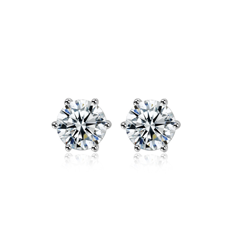 Sterling Silver Simple Style Shiny GRA Certificate Inlay Geometric Moissanite Ear Studs display picture 2