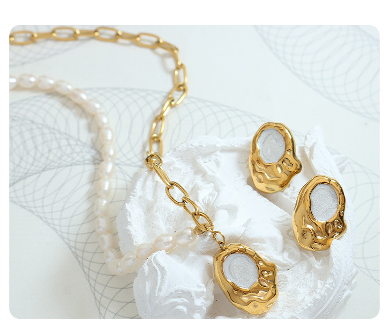 Vintage Style Solid Color Titanium Steel Enamel Pearl Plating Womenu0027S Earrings Necklace