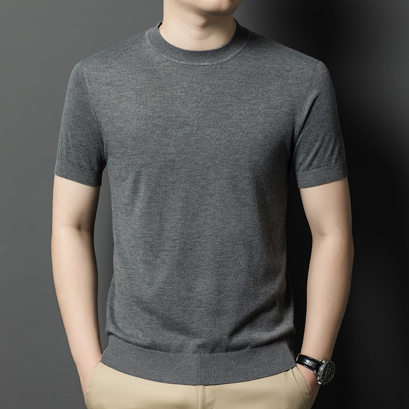 Demi-season thin sweater with a round collar