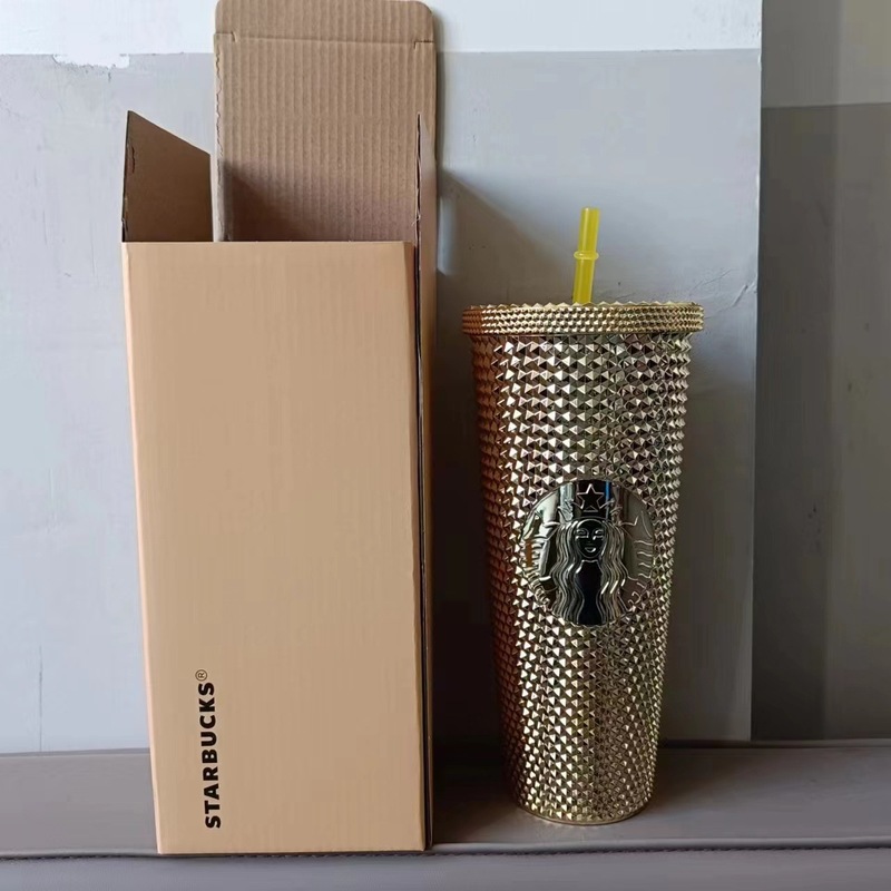 STAR ⭐️ 同じプラスチックカップ、ドリアンカップ、見栄えの良いストローカップ、紙箱付きウォーターカップ、ロゴ、カラフルな電気メッキ卸売|undefined