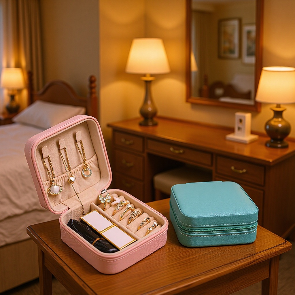 Pu Jewelry Box for Rings, Earrings, Necklaces, Watches, Categorized Storage, Travel Portable Jewelry Organizer, Cross-Pattern Jewelry Box