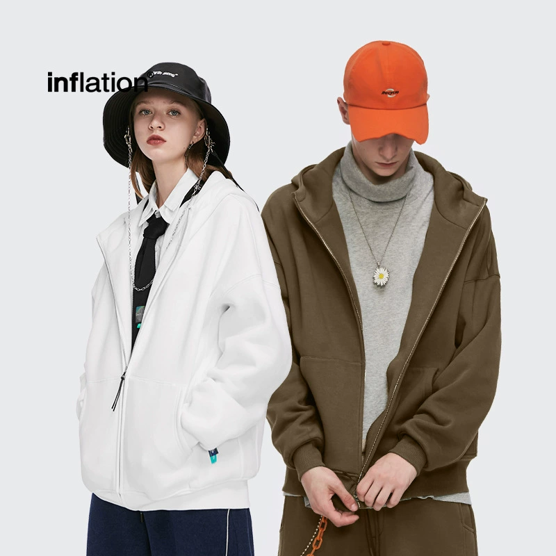 *INF мужская одежда | Мужская толстовка с капюшоном на молнии, вельвет 350 г, однотонная, модная брендовая, свободного кроя, осень-зима 2024