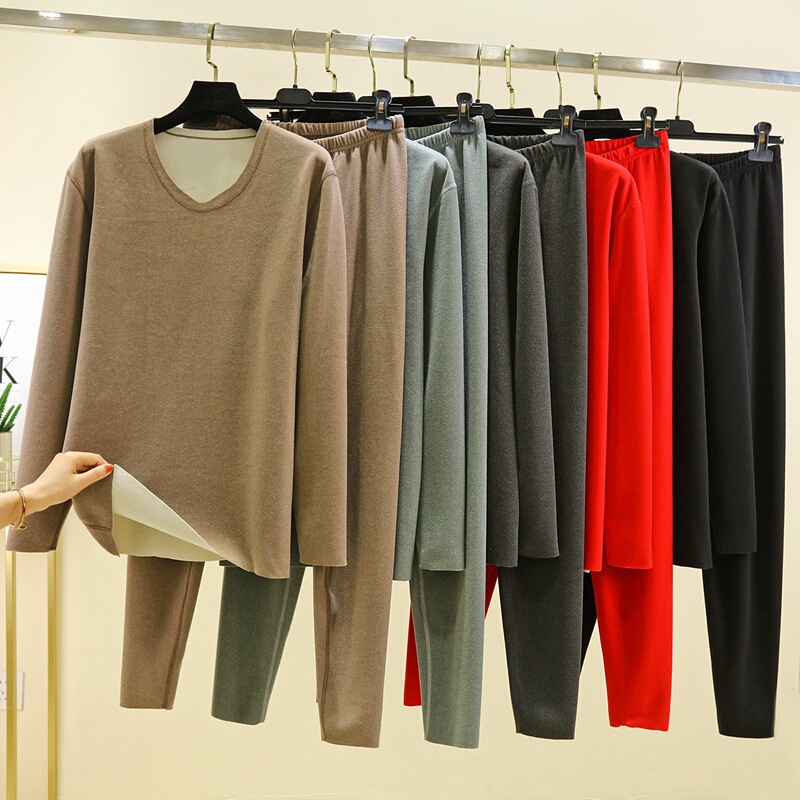 2023 autumn and winter new two-color AB surface de Velvet thermal underwear medium thick lightweight thermal men's two-piece set Wholesale