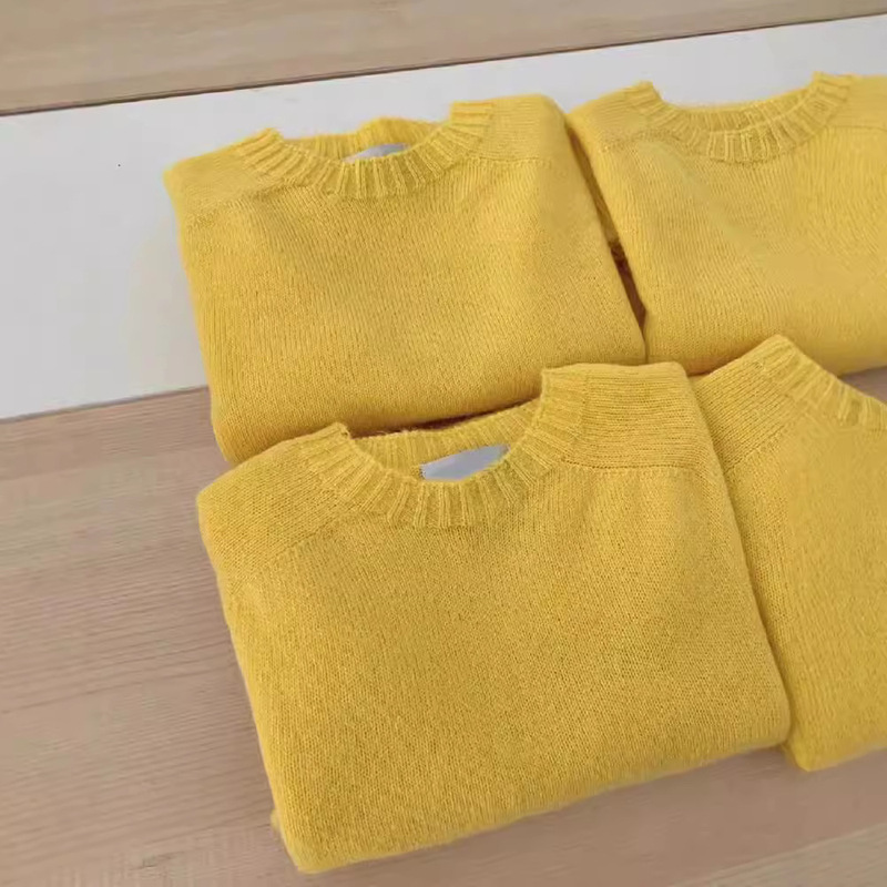 Korean Style Lemon Yellow Sweater Women's Pullover Wool Loose White Age-reducing Sweet Round Neck Base Sweater for Outer Wear