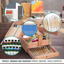 手提画笔收纳盒油画箱三层画画工具箱美术写生可折叠置物盒子批发
