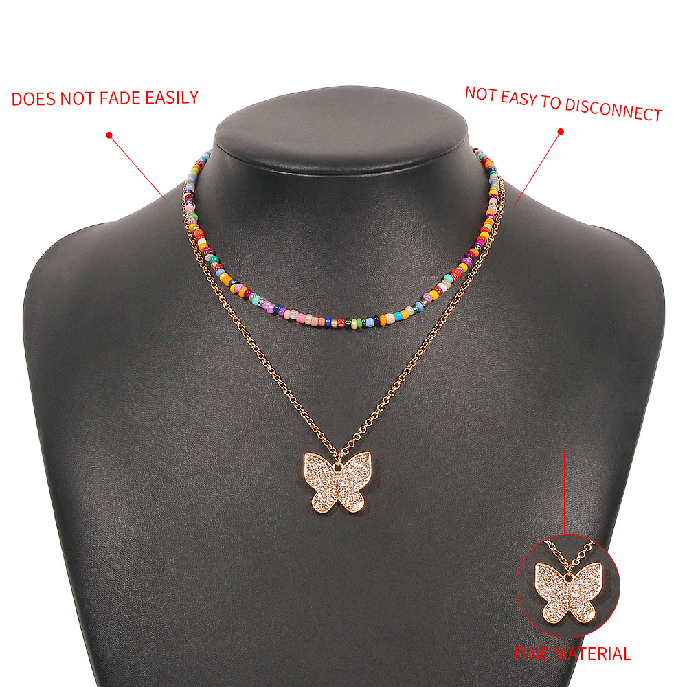 Aleación Retro Color Miyuki Bead Multicapa Mariposa Colgante Collar Venta Al Por Mayor Nihaojewelry display picture 5