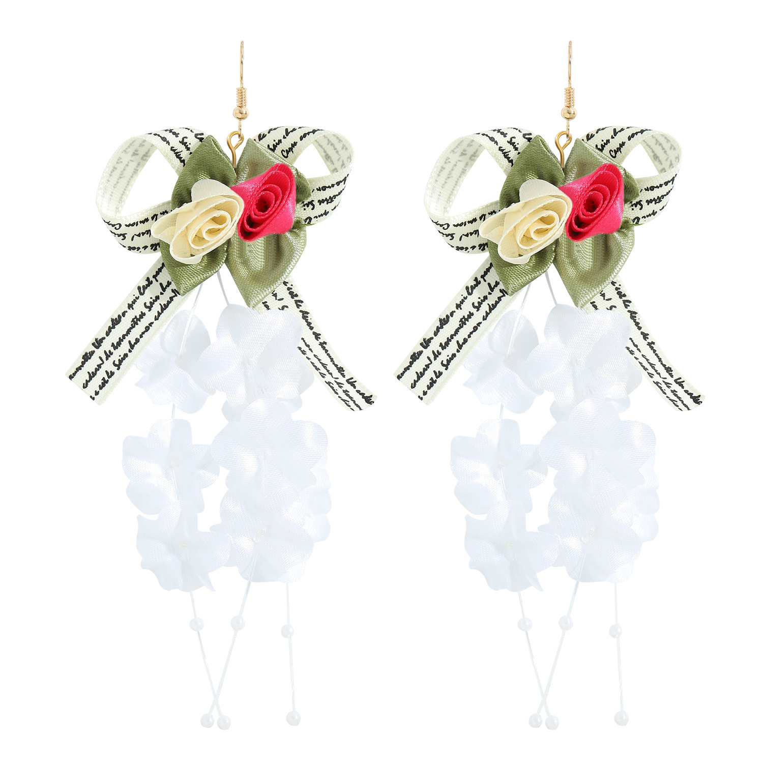 Fashion Mesh Fabric Flower Tassel Bow Earrings display picture 24