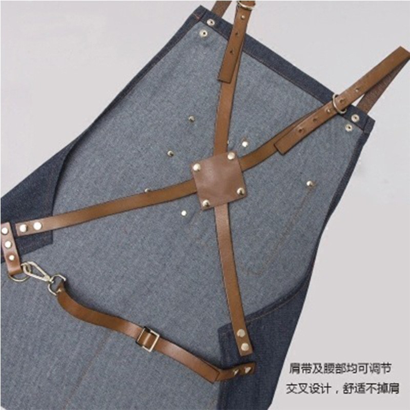 Halter Denim delantal logotipo personalizado restaurante barista leche tienda de té floral peluquero trajes delantal al por mayor