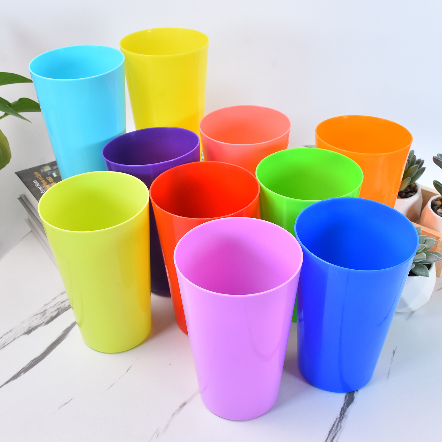 Colorful and Creative Wide-Mouth Lidless Outdoor Plastic Cup, Solid Color Lidless Holiday Advertising Gift, Customizable Logo Cup