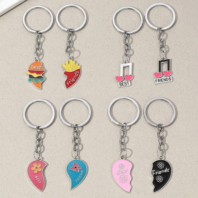 Alloy English good friend graduation season keychain hamburger fries best friend love keychain pendant