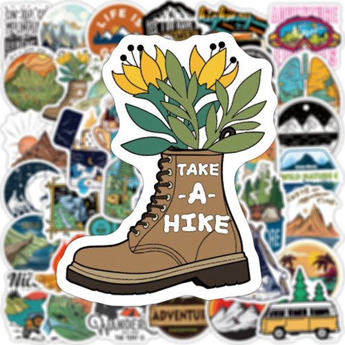 100 camping stickers, outdoor camping, hiking, car, laptop, water cup, skateboard, waterproof graffiti stickers