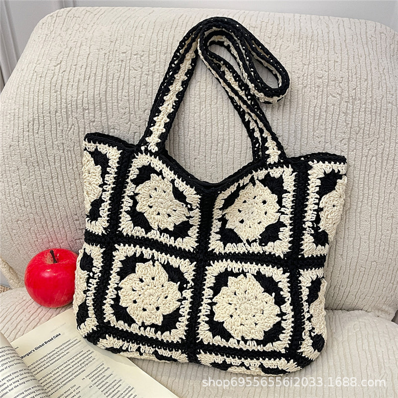 2026 New Style Granny Square Handmade Crochet Patchwork Hollow-Out Beach Bag Seaside Summer Single-Shoulder Tote Woven Bag 2026 New Style Granny Square Handmade Crochet Patchwork Hollow-Out Beach Bag Seaside Summer Single-Shoulder Tote Woven Bag