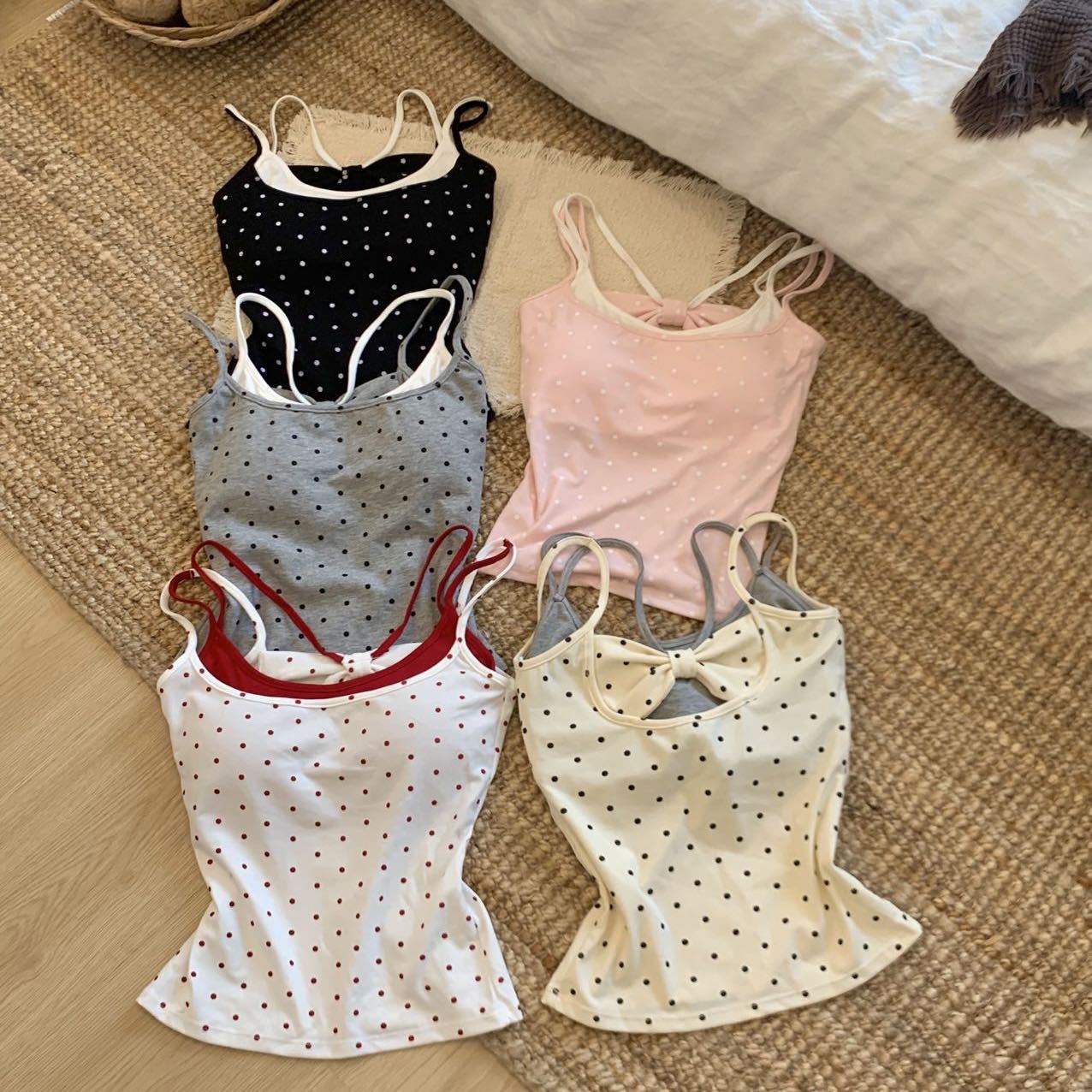 Purely Alluring Polka Dot Bowknot Camisole for Women with Built-in Padded Cups, Slim Fit, Slimming, Inner Layer, Beautiful Back Top