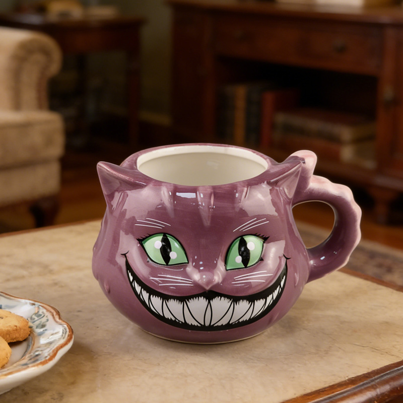 Spot transfronterizo Europa y América Halloween púrpura gato malvado taza de cerámica taza de café animal taza de relieve pintado
