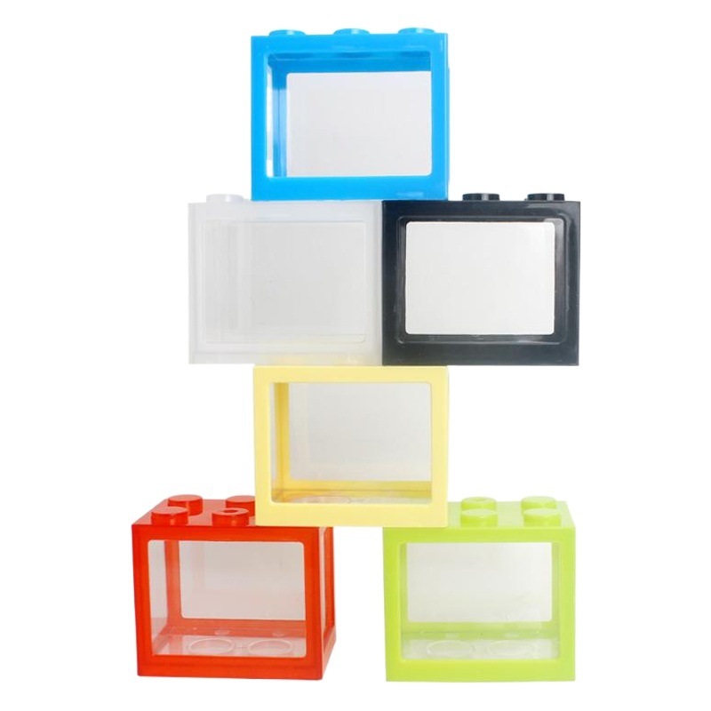 Mini acuario acrílico transparente tipo bloque de construcción, pecera de escritorio creativa para bettas y peces dorados