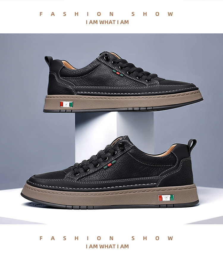 Giày sneaker nam cổ thấp dáng thường ngày, mũi tròn, đế cao su chống trượt, gót thấp 1–3 cm — Màu nâu, Màu đen chi tiết 27