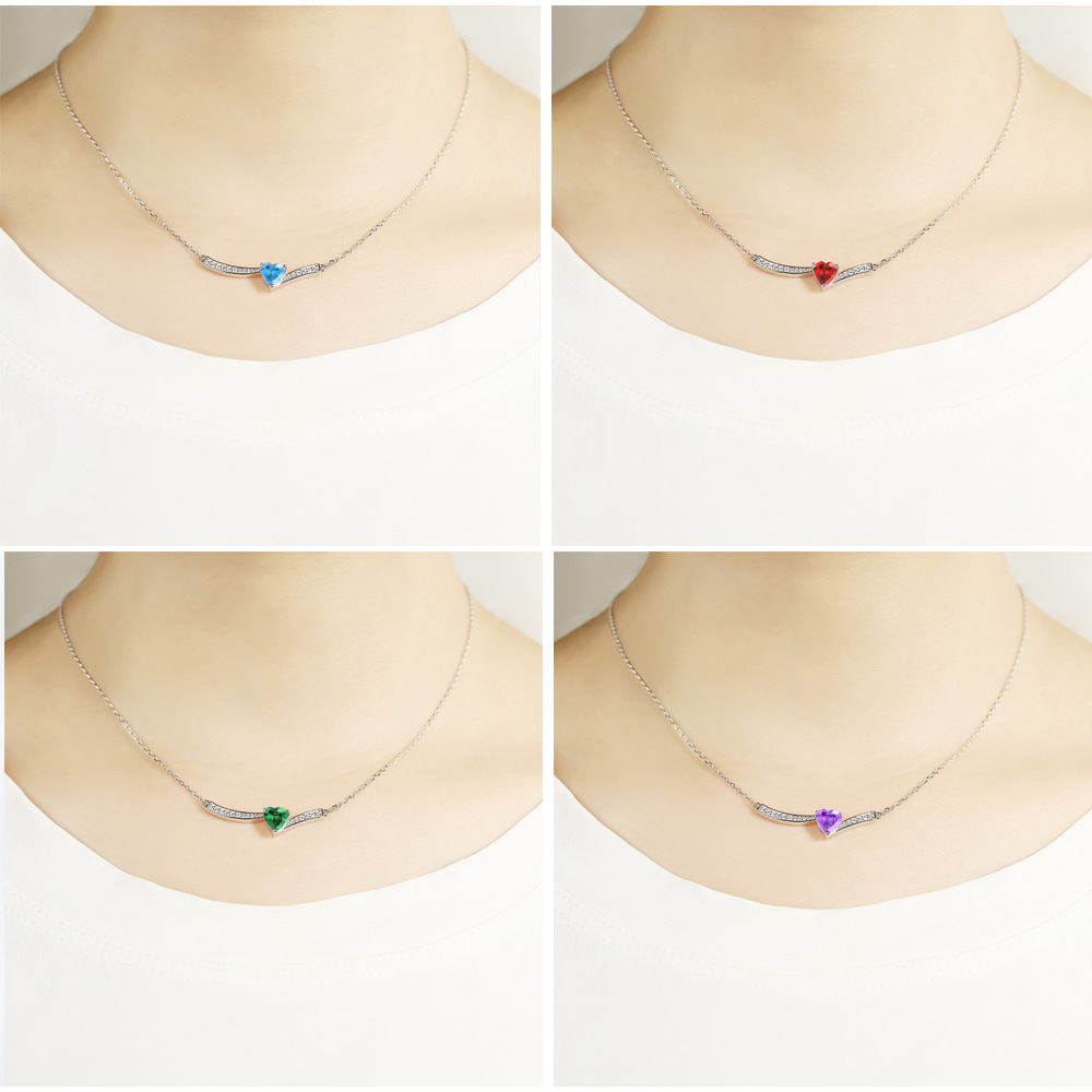 925 De Joyería De Plata Esterlina, Anillo De Gemas De Color Aguamarina, Pendientes De Corazón De Amor, Collar En Forma De Corazón De Rubí Para Mujeres De Alto Sentido display picture 10