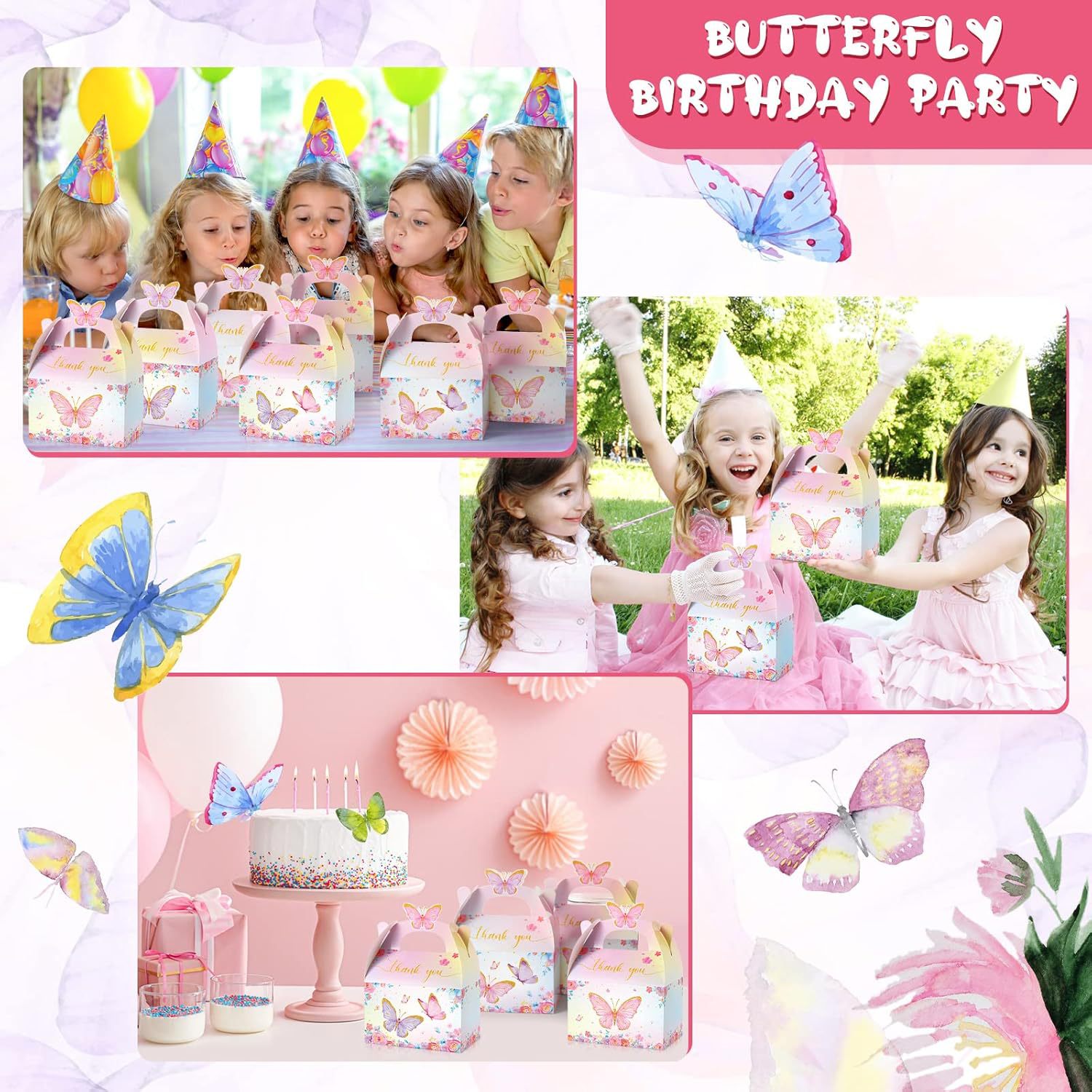 Nezyo 24 piezas Butterfly Party Gift Candy Box, Butterfly Flower Candy Box Pink y Purple Gift Paper